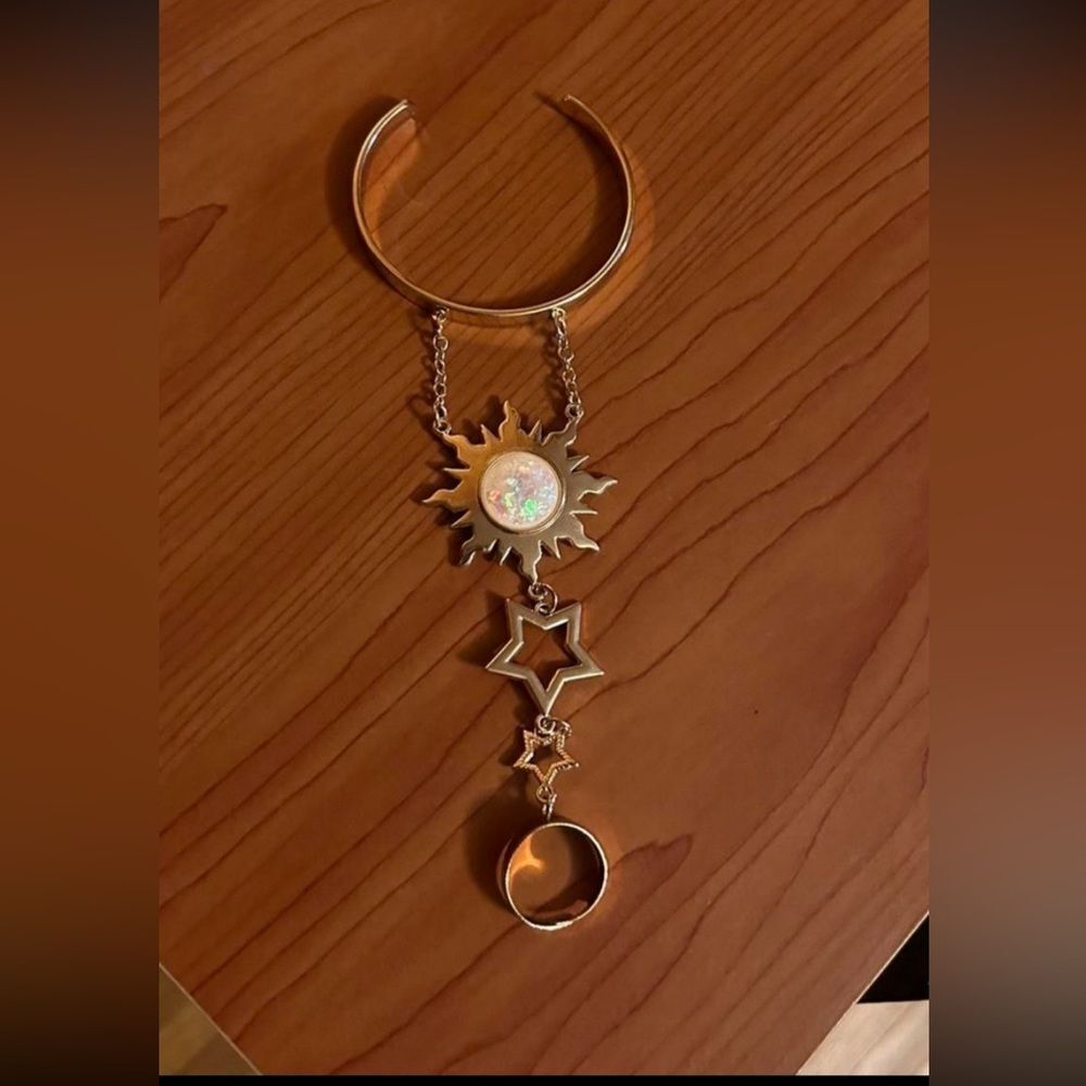 Gold Sun and Star adjustable bracelet & ring combo